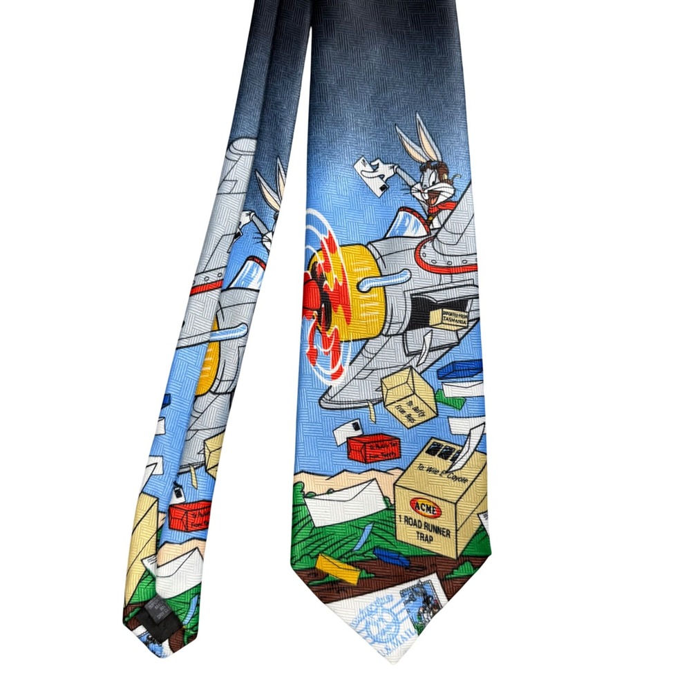 Vintage Looney Tunes x USPS Mail Necktie Bugs Bunny Pilot Stamp Collection 1997